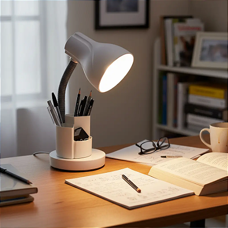 Luminária Organizadora de Mesa Branca Estudo e Home Office Bivolt E27