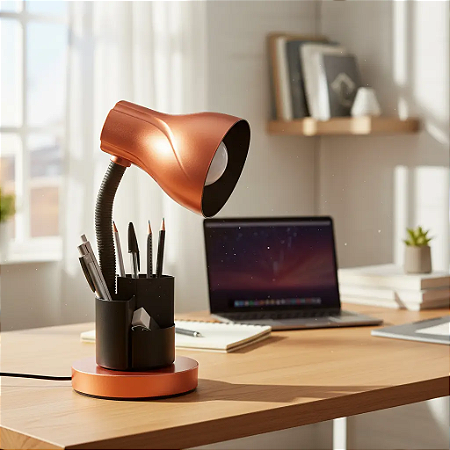 Luminária Organizadora de Mesa Cobre Estudo e Home Office Bivolt
