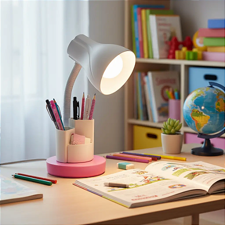 Luminária Organizadora de Mesa Rosa Pink Estudo e Home Office Bivolt E27