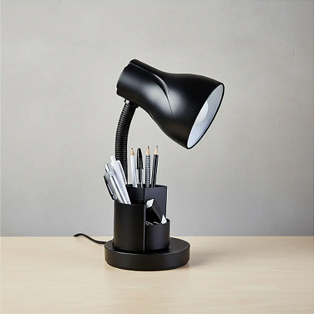Luminária Organizadora de Mesa Preta Estudo e Home Office Bivolt