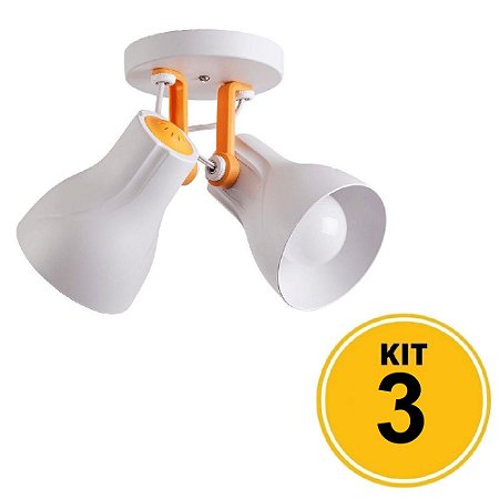 Kit 3 Spot de Sobrepor Direcionável Duplo Octa Plus 2xE27 - Branco/Amarelo