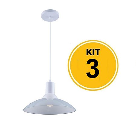 Kit 3 Pendente Chapéu em Vidro Ice Branco 30cm