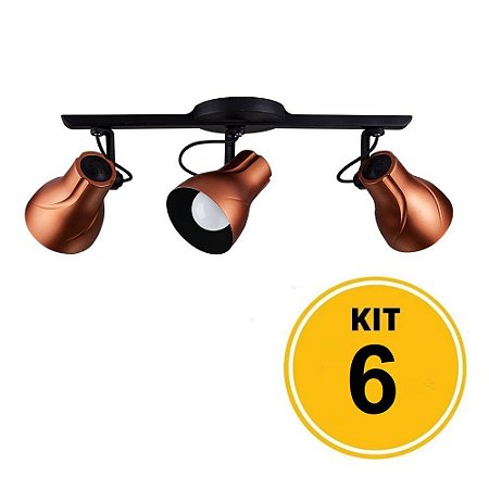 Kit 6 Spot de Sobrepor Direcionável Trilho Octa Plus Cobre 3xE27