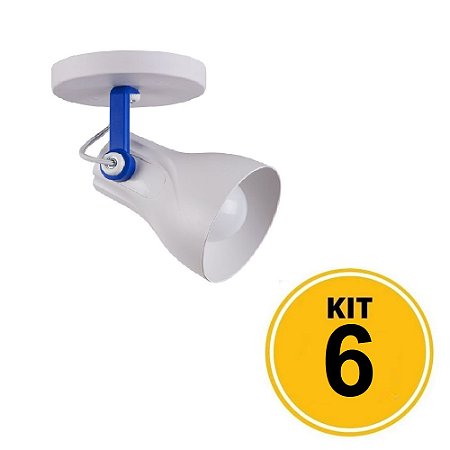 Kit 6 Spot Sobrepor Direcionável Octa Plus Branco/Azul 1xE27