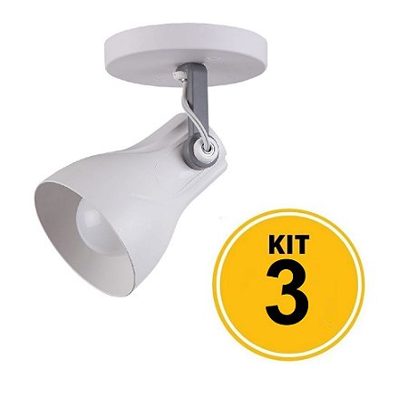 Kit 3 Spot Sobrepor Direcionável Octa Plus Branco/Cinza 1xE27