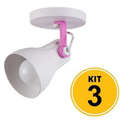 Kit 3 Spot Sobrepor Direcionável Octa Plus Branco/Rosa 1xE27