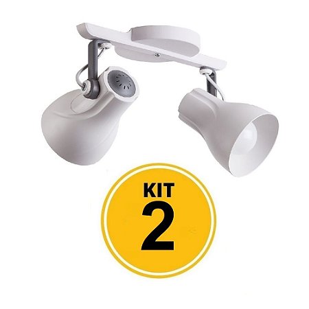 Kit 2 Spot Trilho Octa Plus Branco Detalhe Cinza 2xE27