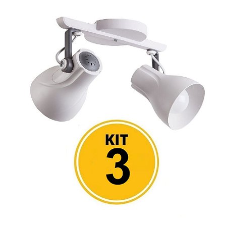 Kit 3 Spot Trilho Octa Plus Branco Detalhe Cinza 2xE27