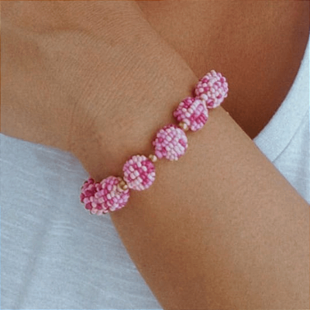 Pulseira  bolas de miçangas rosa