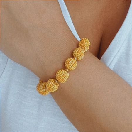 Pulseira  bolas de miçangas amarela