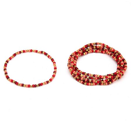 Pulseira miçangas  conjunto com 6 vermelha