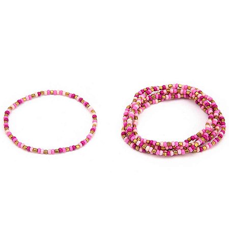 Pulseira  conjunto com 6 de miçangas rosa