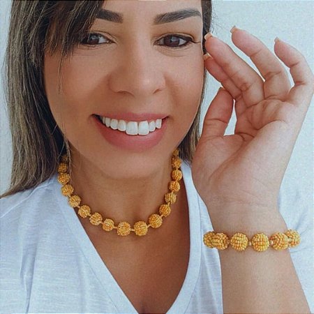 Conjunto colar + pulseira bola amarela Vestopazzo