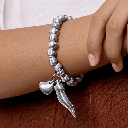 Pulseira pimenta e coração alumínio Vestopazzo