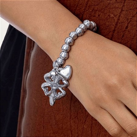 Pulseira trevo da sorte e coração alumínio Vestopazzo