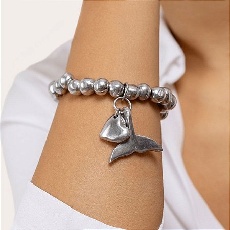 Pulseira cauda de baleia e coração alumínio Vestopazzo