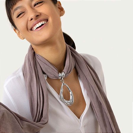 Colar echarpe bege gota orgânica alumínio Vestopazzo