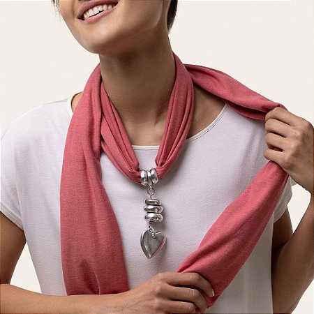 Colar echarpe cereja coração alumínio Vestopazzo