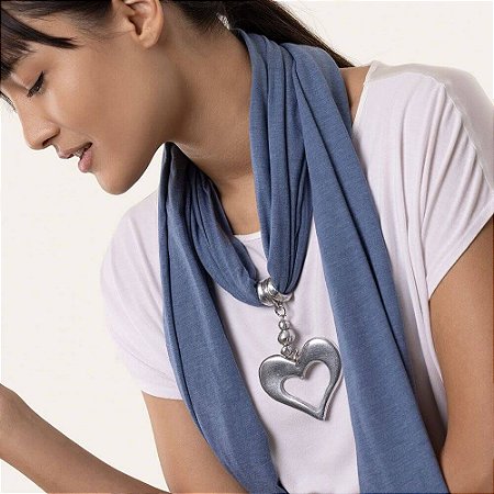 Colar echarpe azul coração alumínio Vestopazzo