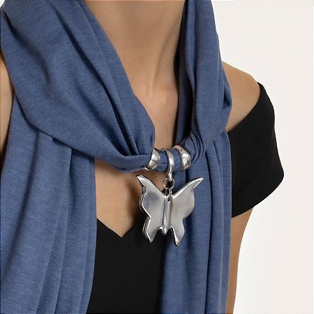 Colar echarpe azul borboleta alumínio Vestopazzo