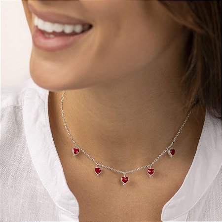 Gargantilha Corações Vermelhos