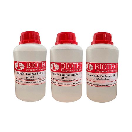 Kit Solução Tampão 4.00 e 7.00 + Armazenamento Eletrodo 3X500ml - BIOTEC