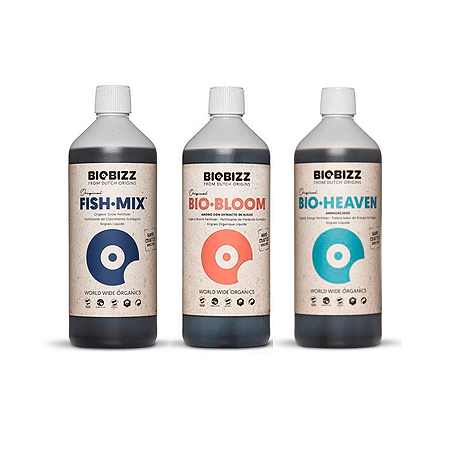 Kit Nutrientes Orgânicos BioBizz Outdoor - Fish Mix, Biobloom e Bioheaven 3x250ml