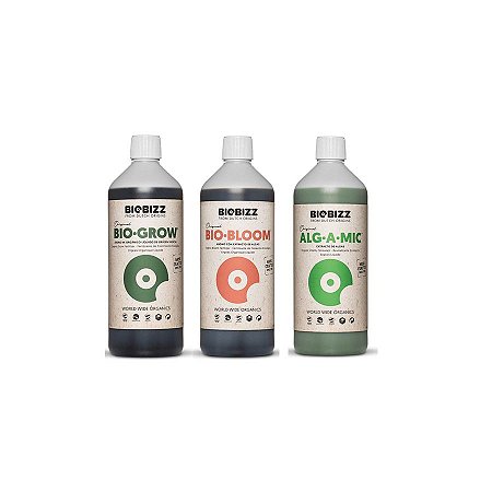 Kit Nutrientes Orgânicos BioBizz - Biogrow, Biobloom e Alg-a-mic 3x500ml