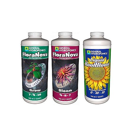 Kit GRANDES COLHEITAS FloraNova Grow + Bloom e Liquid KoolBloom 3x946ml - General Hydroponics