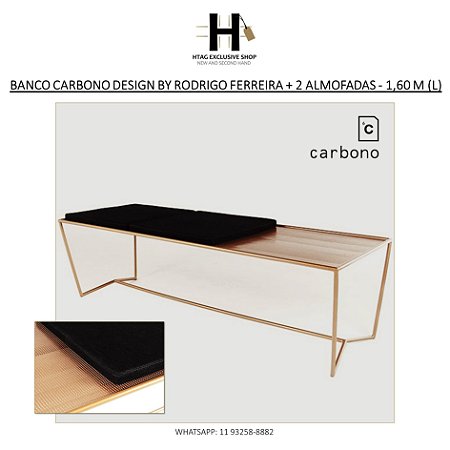 BANCO MODELO “C39” DA CARBONO DESIGN BY RODRIGO FERREIRA COM 2 ALMOFADAS - 1,60 M (L)