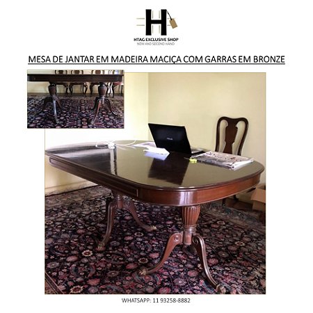 MESA DE JANTAR EXTENSÍVEL ESTILO INGLÊS GEORGIANO PÉS COM GARRAS EM BRONZE