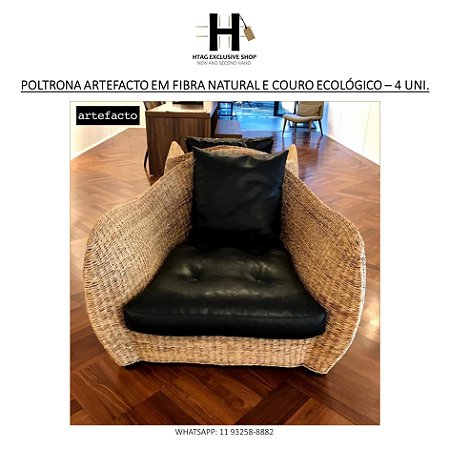 POLTRONA ARTEFACTO ESTILO BALEIA EM FIBRA NATURAL E COURO ECOLÓGICO – 4 UNI.