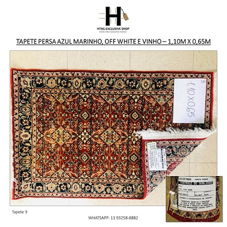 TAPETE PERSA AZUL MARINHO, OFF WHITE E VINHO – 1,10M X 0,65M