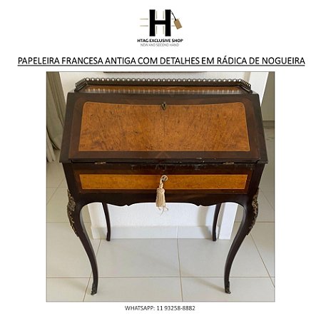 PAPELEIRA FRANCESA ANTIGA COM DETALHES EM RÁDICA DE NOGUEIRA