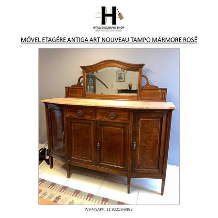 MÓVEL ETAGÉRE ANTIGA ESTILO FRANCÊS ART NOUVEAU TAMPO MÁRMORE ROSË