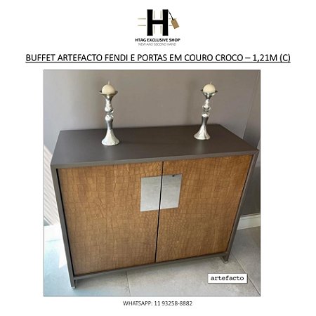 BUFFET ARTEFACTO EM MADEIRA FENDI E PORTAS EM COURO CROCO – 1,21M (C)