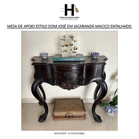 MESA DE APOIO ESTILO DOM JOSÉ EM JACARANDÁ MACIÇO ENTALHADO