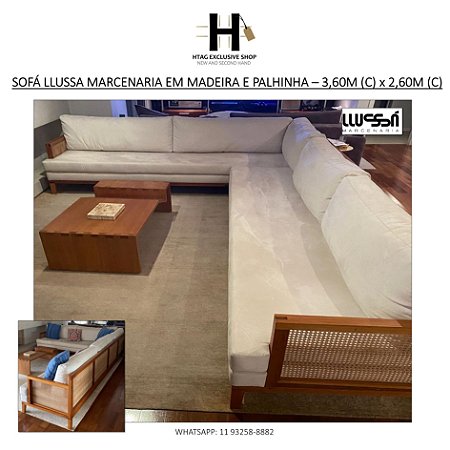 SOFÁ FEIX LLUSSA MARCENARIA EM SUEDE CREME BASE DE MADEIRA E PALHINHA – 2 MÓDULOS – 3,60M (C) x 2,60M (C)