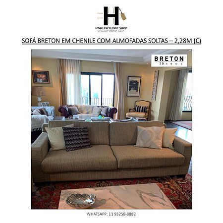 SOFÁ BRETON EM CHENILE COM ALMOFADAS SOLTAS – 2,28M (C) – 2 UN. DISPONÍVEIS