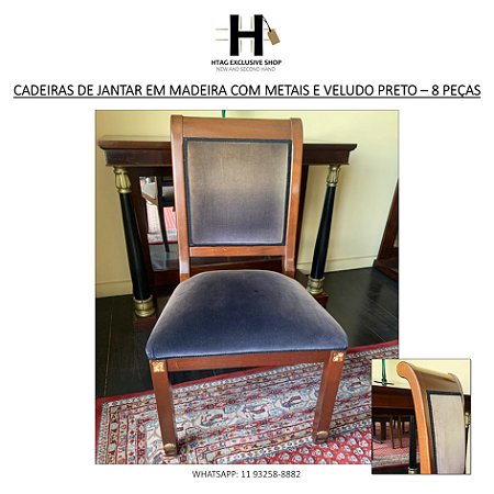 CADEIRAS DE JANTAR EM MADEIRA E VELUDO PRETO – 8 PEÇAS