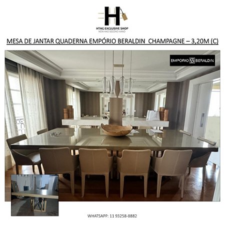 MESA DE JANTAR QUADERNA EMPÓRIO BERALDIN EM LACA CHAMPAGNE METALIZADA FOSCA