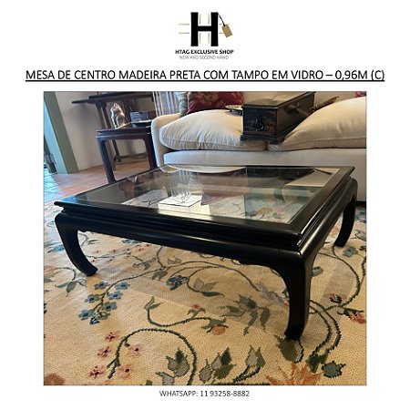 MESA DE CENTRO MADEIRA PRETA COM TAMPO CENTRAL EM VIDRO – 0,96M (C)