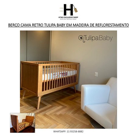 BERÇO CAMA RETRO TULIPA BABY EM MADEIRA DE REFLORESTAMENTO