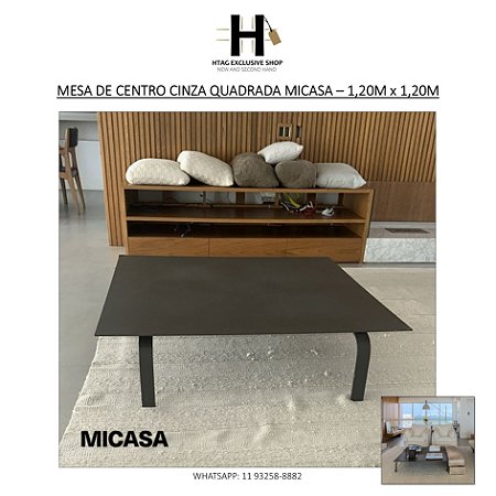 MESA DE CENTRO CINZA QUADRADA MICASA – 1,20M x 1,20M