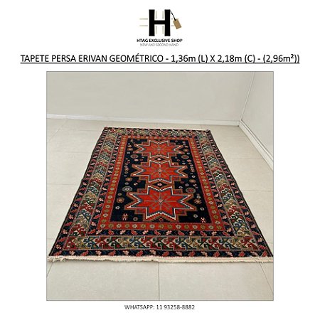 TAPETE ERIVAN MOTIVO GEOMÉTRICO E FLORAL – 2,18M x 1,36M (2,96m²)
