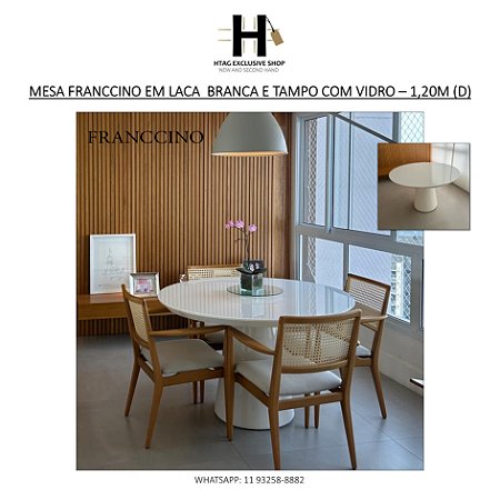 MESA FRANCCINO EM MADEIRA COM LACA BRANCA E TAMPO VIDRO – 1,20M (D)