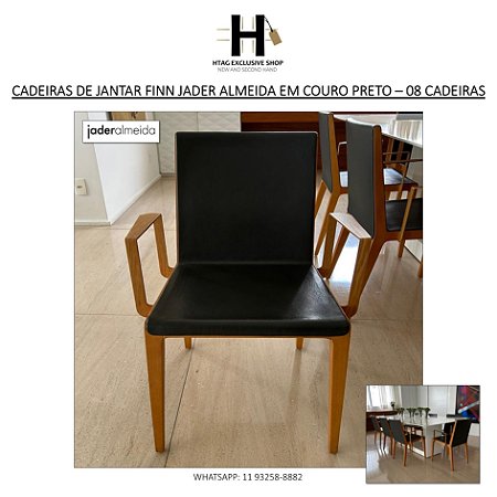 CADEIRAS DE JANTAR FINN JADER ALMEIDA EM MADEIRA E COURO PRETO – 08 CADEIRAS