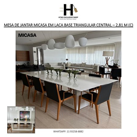 MESA DE JANTAR MICASA EM LACA BRANCA BRILHANTE BASE TRIANGULAR CENTRAL – 2,81 M (C)