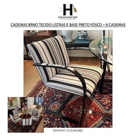 CADEIRAS BRNO TECIDO LISTRAS E BASE PRETA FOSCA – 6 CADEIRAS