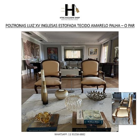 POLTRONAS LUIZ XV INGLESAS ESTOFADA TECIDO AMARELO PALHA – O PAR